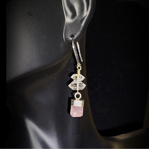 Hand Made Morganite Diamond Earrings - Picture 3 of 3